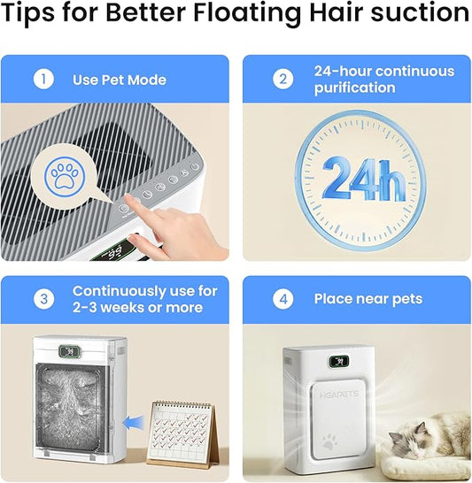 Pet Air Purifier for Home Large Room 2500 sq ft, H13 HEPA Washable Double-Sided Filter,Air Cleaner for Pet Hair Dander Odor Allergies Pollutant Smoke Dust,PM2.5 Air Quality Monitor,Auto Mode,P358 Grey
