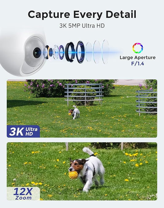 Hugolog 3K 5MP Light Bulb Security Cameras Wireless Outdoor-2.4GHz Cameras for Home Security Indoor with AI Sound Processing&Motion Detection,Color Night Vision,Auto Tracking,Siren Alarm,2-Way Talk