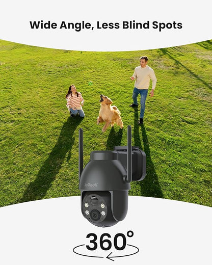 ieGeek Solar Camera Outdoor Wireless, 2K WiFi Outside Cameras for Home Security, Battery Powered 3MP Surveillance Cam with 360° PTZ Color Night Vision, PIR Motion Detection Sensor, Siren, 2-Way Audio