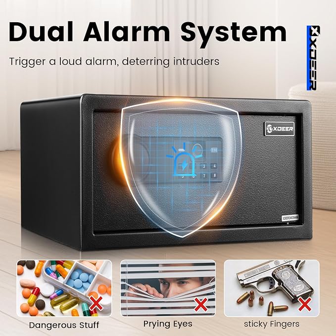 XDeer Biometric Safe with Fireproof Waterproof Bag, 1.09 CuFt Small Safe | Fingerprint Safe with Backlit Keypad and LED Light, Money Safe Box for Cash, Jewelry, and Documents, Removable Shelf