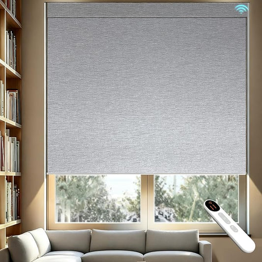 Motorized Blackout Roller Shades with Remote – Smart Blinds for Bedroom, Alexa Google Home Siri, Matter Compatible, Custom Electric Window Shades, Cordless Rechargeable