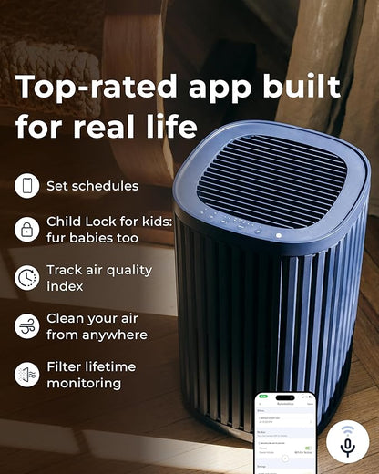 Windmill Air Purifier for Home - 3-In-1 Filtration for Dust, Smoke, & More - True HEPA Filter, Activated Carbon, & Pre-Filter - Ultra-Quiet - App Compatible - Covers Up To 975 sq ft - Sand