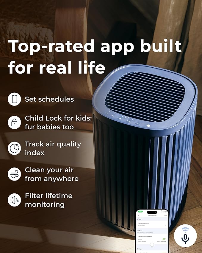 Windmill Air Purifier for Home - 3-In-1 Filtration for Dust, Smoke, & More - True HEPA Filter, Activated Carbon, & Pre-Filter - Ultra-Quiet - App Compatible - Covers Up To 975 sq ft - Coral