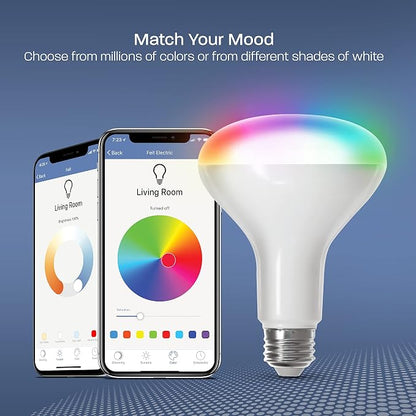 Feit Electric BR30 Smart Flood Light Bulb,2.4GHz WiFi Color Changing and Dimmable, No Hub, Compatible with Alexa or Google Assistant BR30 Smart LED Light Bulb, BR30/RGBW/CA/AG, 65W (Pack of 2)