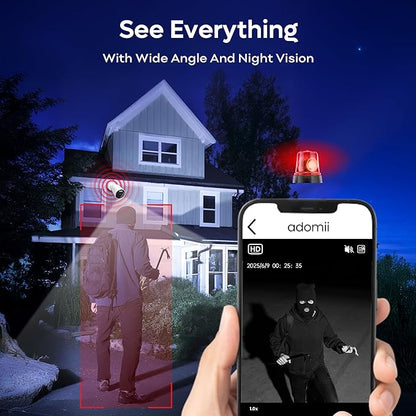 adomii 2K Security Cameras Wireless Outdoor, 33ft Night Vision, IP65 Weatherproof, 2-Way Audio Home Security WiFi Camera Motion Detector for Home Security