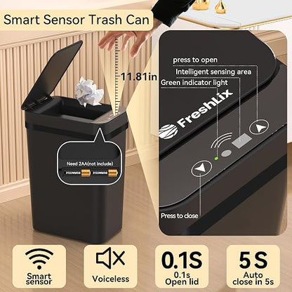 FRESHLIX 3 Pack Bathroom Trash Can 2.6 Gallon Small Touchless Automatic Motion Sensor Trash Cans Slim Waterproof Garbage Bin with Lid for Kitchen, Office, Bedroom Black