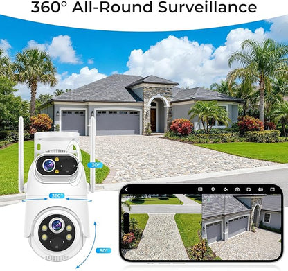 Dual Lens Solar Security Camera Wireless Outdoor – 2.5K HD No Blind Spot with PIR Motion Detection, 360° PTZ, Full Color Night Vision, 5G/2.4GHz WiFi, IP65 Waterproof for Home, Business & Outdoor Use