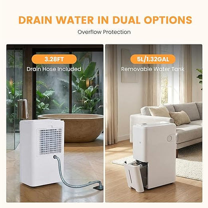 80Pints Dehumidifier with Drain Hose, 5,500 Sq.Ft Dehumidifier for Basement, 5L/1.32 Gallon Tank, Energy Star Cert. 42dB, Humidity Display Ring, Humidity Remover for Home, Bedroom & Bathroom