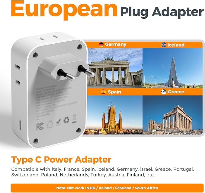 TESSAN European Travel Plug Adapter, Foldable EU Plug, PD 28W