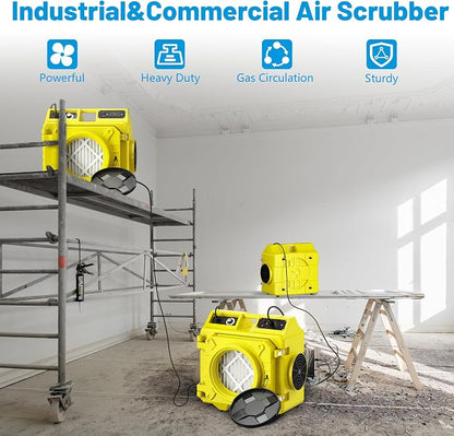 Stackable Negative Air Scrubber 550CFM, 3-Stage H13 HEPA Air Purifier with MERV10 & Carbon Filters, Heavy Duty Air Machine for Water Damage, Mold Remediation, Industrial & Commercial, Lemon 3PC