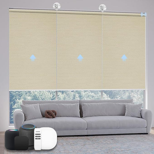 Motorized Coupled Shades, Blackout Smart Blinds for Large Windows Automatic Blinds Compatible with Alexa, Motorized Roller Shades Customized for Bedroom Home Office(Blackout-Jacquard Coffee)