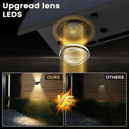 Fence Lights Solar Powered, 8-Pack Solar Fence Lights Up/Down Flexible Buttons, IP67 Waterproof for Outdoor, 100LM Bright, Auto Dusk to Dawn for Wall/Stairs/Yard/Railing/Deck/Pathway (Warm White)