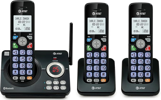 AT&T DL72379 3-Handsets DECT 6.0 Cordless Landline Phone with Bluetooth Connect to Cell, Smart Call Blocker, Digital Answering System, Big Buttons, Unsurpassed Range & ECO Mode
