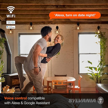 LEDVANCE Sylvania WiFi LED Smart A19 Light Bulb, 7.5W Efficient with Filament, for Alexa/Google Assistant, Energy Star, Clear, 2700K, Soft White - 2 Pack (75797)
