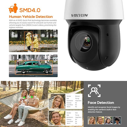 4K 8MP Auto Tracking PTZ PoE IP Camera with Optical 25x Motorized 5mm–125mm Lens,Human Vehicle Detection,AI Face Detection, 328ft IR Night Vision,Two-Way Talk,Perimeter Protection,SMD 4.0 Quick