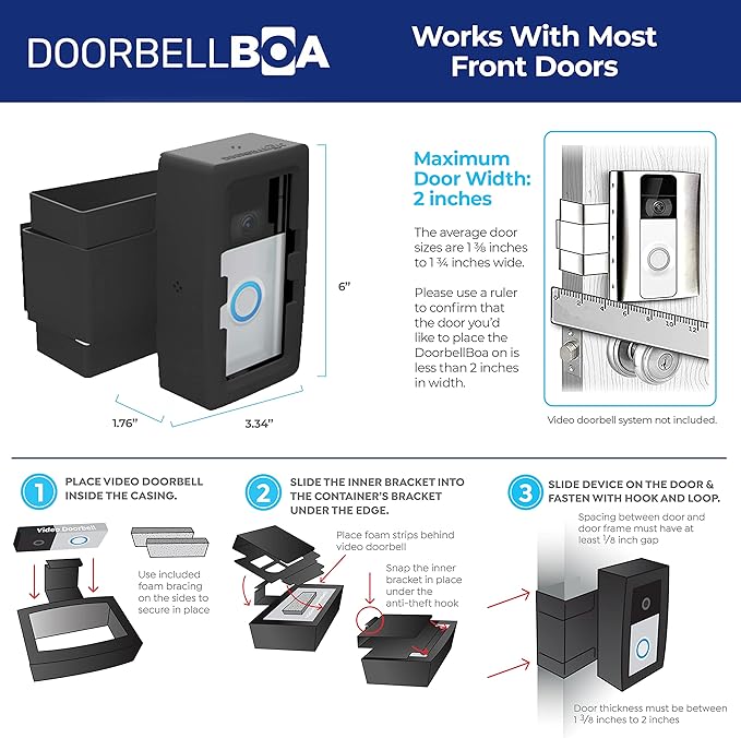 Anti-Theft Video Doorbell Door Mount, No Tools or Installation, Mounts Securely in Seconds, Compatible with Ring & Other Video Doorbells (Black)