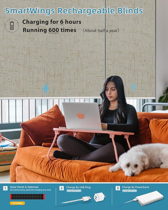 SmartWings Motorized Smart Blinds with Remote, Custom Automatic 100% Blackout Roller Shade Compatible with Alexa/Homekit/Google, Electric Smart Blinds for Indoor Windows, Linen Stone
