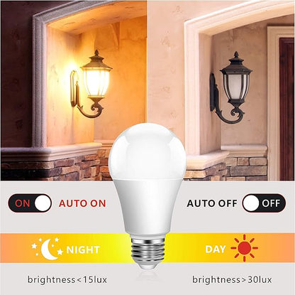 Torkase 13W Dusk to Dawn Light Bulbs- No Timer Required, 1100lm(100W Equivalent), 6000K Daylight, E26 A19 Automatic Sensor LED Bulbs, Built-in Photocell Detector for Boundary,Garage,Patio, 2-Pack
