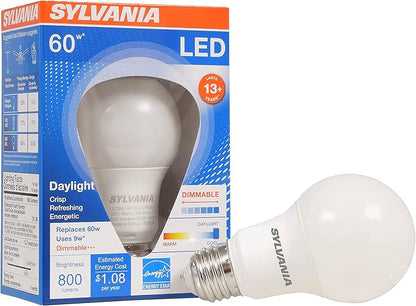 Sylvania A19 LED Light Bulb, 9W, 60W Equivalent, 13 Year, Dimmable, 800 Lumens, 5000K, Daylight - 1 Pack (78066)