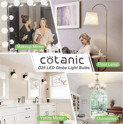 Cotanic G25 LED Globe Light Bulbs, 5W Vanity Light Bulb (60W Equivalent),Daylight 4000K,Non-dimmable Makeup Mirror Lights for Bedroom,Led Bathroom Light Bulbs,E26 Medium Screw Base,500lm,Pack of 4