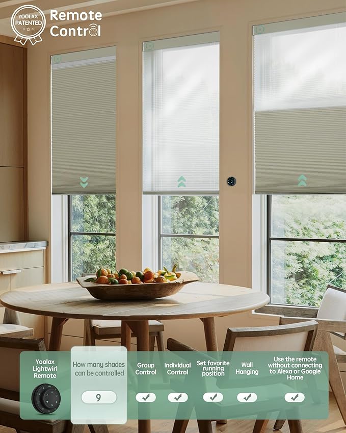 Yoolax Smart Motorized Day and Night Cellular Shades with Remote, Top Down Bottom Up Blinds Compatible with Alexa, Blackout and Light Filtering Honeycomb Blinds (Beige)