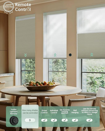 Yoolax Smart Motorized Day and Night Cellular Shades with Remote, Top Down Bottom Up Blinds Compatible with Alexa, Blackout and Light Filtering Honeycomb Blinds (Beige)