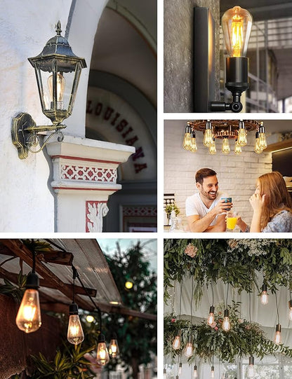 Qualilux Dusk to Dawn Edison Light Bulbs ST19, Vintage Amber Glass, 2300K Amber Warm, 6.5W=60W, Non-Dimmable Auto On/Off Light Sensing LED Filament Bulb Outdoor, 700LM, E26, 2-Pack, HQ-H027