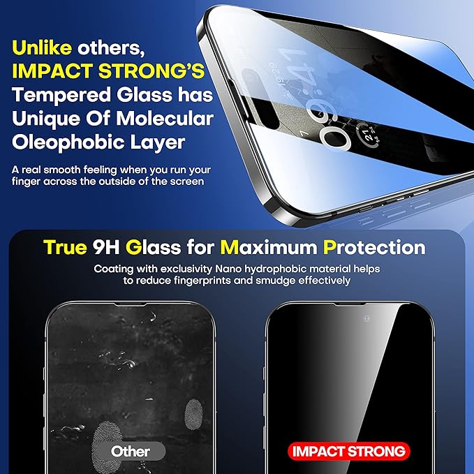 ImpactStrong Anti-Spy Privacy Screen Protector for iPhone 14 Pro Max (6.7-Inch), 9H Tempered Glass, Shatter-Resistant, Anti-Scratch, Easy Install Kit, Case Friendly, 2-Pack