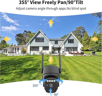 WY-LINK Solar Camera Outdoor Wireless, 360° Cameras for Home Security, Two-Way Talk, Auto Tracking, Light Alarm, Color Night Vision