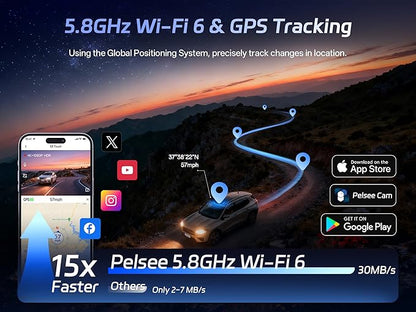 Pelsee S3 Touch 4K Dash Cam Front and Rear, STARVIS 2 Sensor, STARLIT™ Full Color Night Vision, 128GB Card, WiFi 6, ADAS, Dash Camera for Cars with 3.39"IPS Screen, Voice Control, 24H Parking Mode GPS