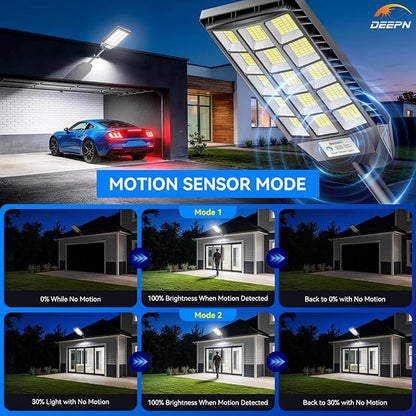 Deepn Solar Lights Outdoor Waterproof, Solar Street Lights Outdoor, 6500K LED Dusk to Dawn Security Flood Light Motion Sensor with Remote Control for Yard, Parking Lot, Porch, Garages, Garden, 4 Pack