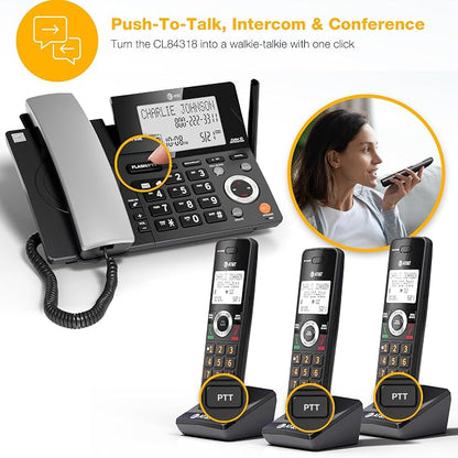 AT&T DECT 6.0 Corded/Cordless Phone, 3-Handset, Works During Power Outages, Smart Call Blocker, Answering Machine, Caller ID Announce | CL84318