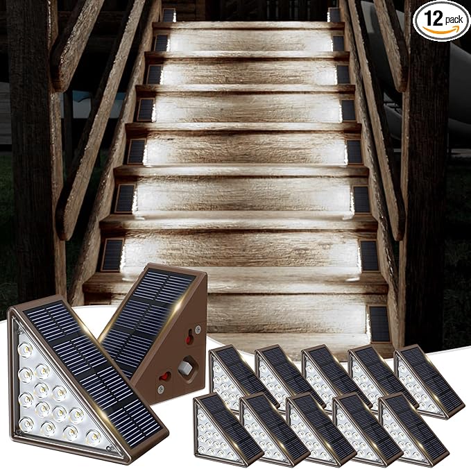 JOFIOS Solar Step Lights - 12 Pack, Waterproof IP67, Deck & Staircase Lights, Patio & Front Step (Cool Brown)
