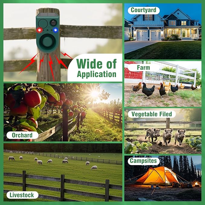 ChunHee Solar Outdoor Motion Sensor Alarm with 3Volume Control & Voice Recording, 129dB Loud Dog Barking Alarm with Red & Blue Strobe Light Noise Maker 4Work Modes for Chicken coop, Garden, Farm, Home