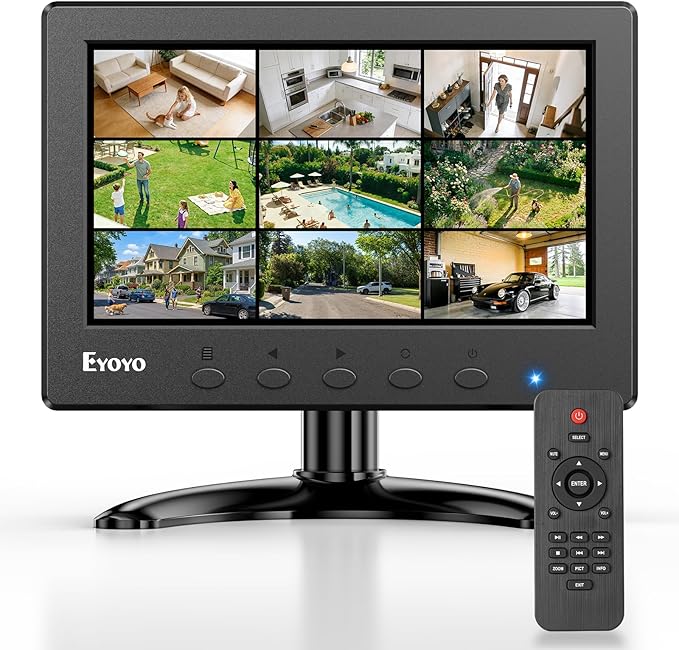 Eyoyo Mini Monitor 7 Inch Small HDMI Monitor 1024x600 IPS Screen Display HDMI AV VGA BNC USB Input for NVR CCTV Security Camera Computer PC Laptop Video Switcher Raspbery Pi