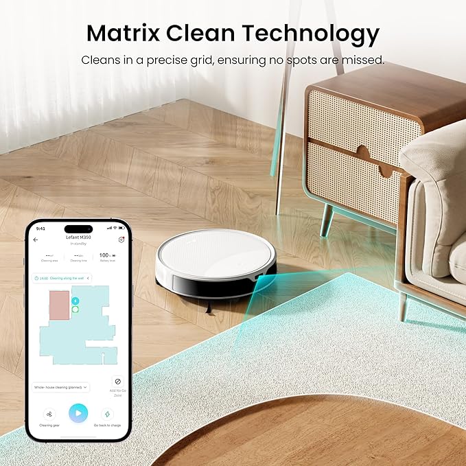 Lefant M350 Robot Vacuum and Mop Combo, 75-Day Self-Emptying, 190° PSD Obstacle Avoidance,6000Pa Suction，Quiet,Smart Navigation,Self-Charging, for Hard Floor, Carpet, Pet Hair,150 Min Runtime.White