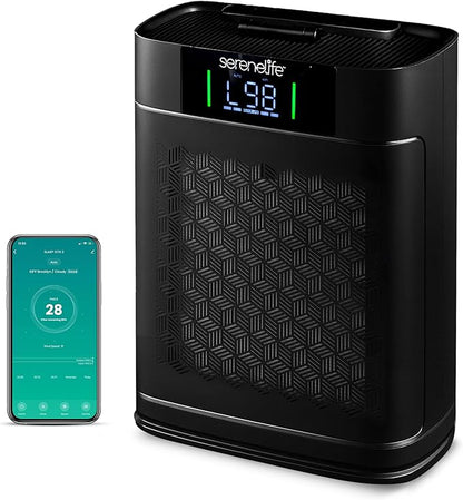 SereneLife Air Purifier for Home - Smart Room Air Purifier with Sleep and Automatic Modes, WiFi and App Control, Ultra Quiet, Removes Dust, Pet Hair and Odor for Large Rooms up to 1,076 Sq Ft (Black)