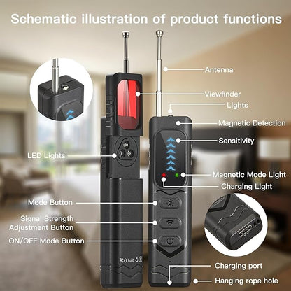 Hidden Camera Detectors，GPS Tracker Detector，Anti-Spy Detector,Listening Device Detector，Bug Detector for Travel, Hotel, Home, Car, Office