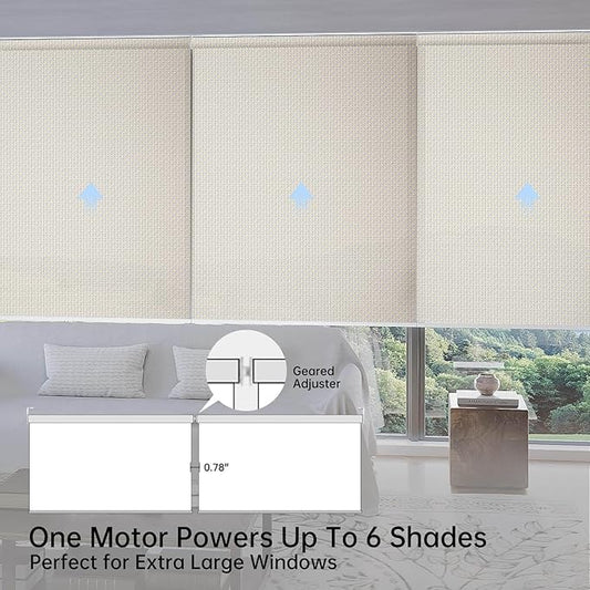 Motorized Coupled Shades, Falme Resistant Smart Solar Shades for Large Windows Automatic Blinds Compatible with Alexa, Electric Roller Blinds Customized for Home Office(3% Openness Beige)