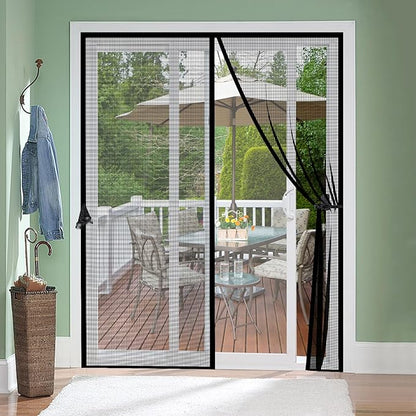 Magnetic Screen Door, Hands Free Mesh Partition,Heavy Duty Curtain Keeps Bugs Out, Frame Hook & Loop, Pet and Kid Friendly (Fiberglass-Black, Fit Door 48" Wide x 80" High)
