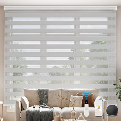 Interior Window Shades, Smart Dual Layer Light Filtering Blinds Compatible with Alexa & Google Home, Customized Size Cordless Electric Window Shades, (Smoky Gray, 55% Blackout)