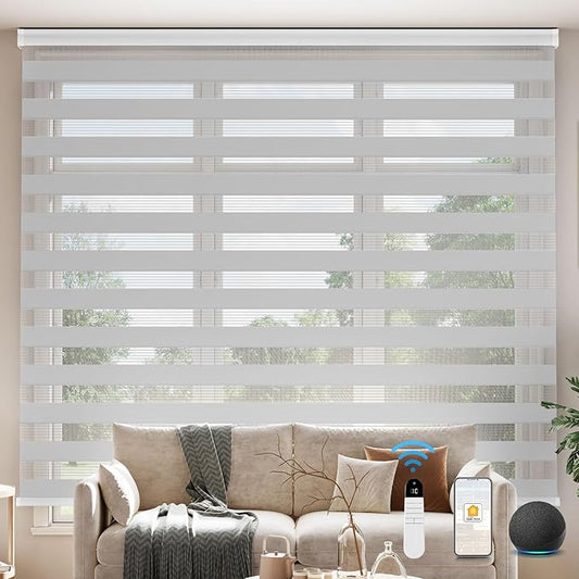Interior Window Shades, Smart Dual Layer Light Filtering Blinds Compatible with Alexa & Google Home, Customized Size Cordless Electric Window Shades, (Smoky Gray, 55% Blackout)