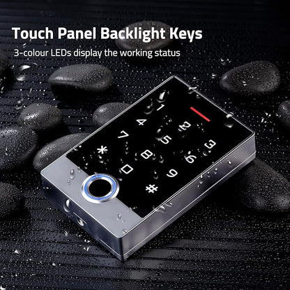 Wireless WiFi TUYA Access Control System, Fingerprint Password Stand-Alone Door Access Control Keypad with ID Keyfob, WG26/34 EM Card Reader Access Controller, Full Metal Weatherproof, Backlight