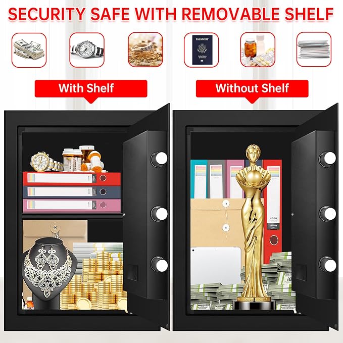 3.5 Cuft Large Safes for Home Use Water and Fireproof, Digital Security Fire Safe Box with Programmable Keypad, Key Lock & Removable Shelf, Anti-Theft Document Safe for Money, Medicine and Valuables