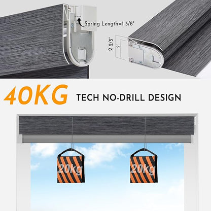 Persilux Motorized No Drill Zebra Smart Shades with Remote Smart Alexa Zebra Blinds for Indoor Windows Light Filtering, Dual Layer,Custom Sizes,Bella Dark Gray,RS20287-11