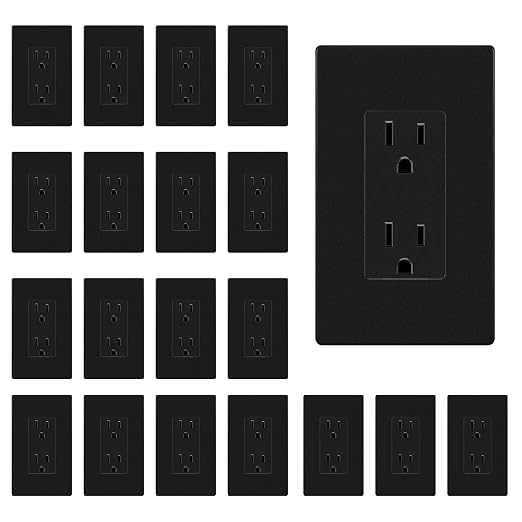 ENERLITES 20 Pack Decorator Outlet 15A Receptacle with Screwless Wall Plate | Self-Grounding, UL Listed, Standard Residential Electrical Outlets for Home, Non-Tamper Resistant, 5-15R, 125V, Matte Black
