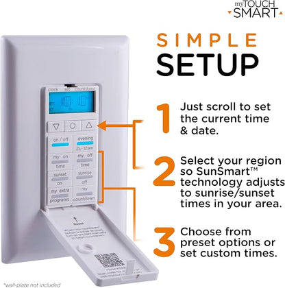 myTouchSmart 33861 LE One in-Wall Digital Timer, Push Door Switch, Backlit LED Screen, 8 Custom On/Off Times, Countdown Mode, Daily/Weekly Set, Off & Countdown (Pack of 3)