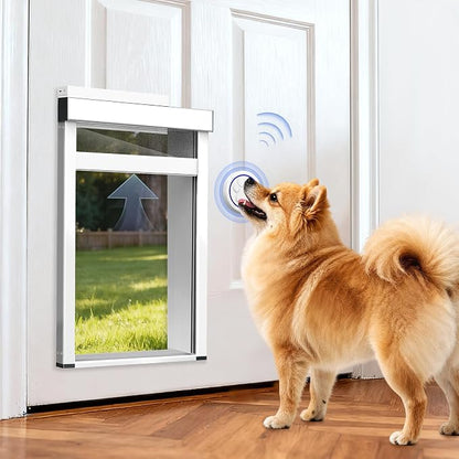 Automatic Dog Door with Doorbell Activation, 2-Flap Electronic Smart Pet Door with Anti-Pinch, No Collar Needed, Aluminum Lockable Weatherproof Telescoping Tunnel for Pets (Small, Door Mount)