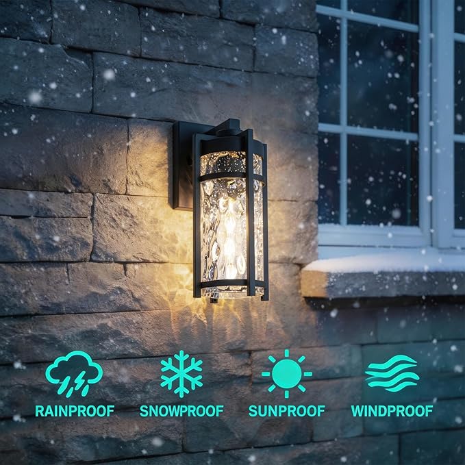Outdoor Wall Light Fixtures, Waterproof Front Porch Light, Modern Exterior Lighting with E26 Socket, Wall Sconce Lantern Lamp, Black Outside Light for Front Door, House, Garage, Patio (2 Pack)