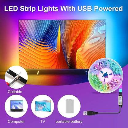 9.84ft Smart RGB LED TV Backlight Strip for 32-45 Inch TVs, Music Sync Bluetooth App & Remote Control, USB-Powered LED Lights for Bedroom, Gaming, Home Theater
